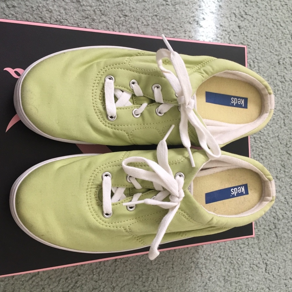 lime green slip on keds